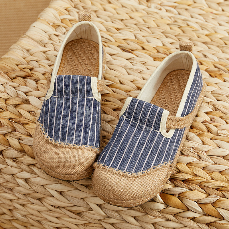 Women'S Shoes Vegan - Careaymade-Sepatu Datar Wanita Berbahan Linen Bergaris