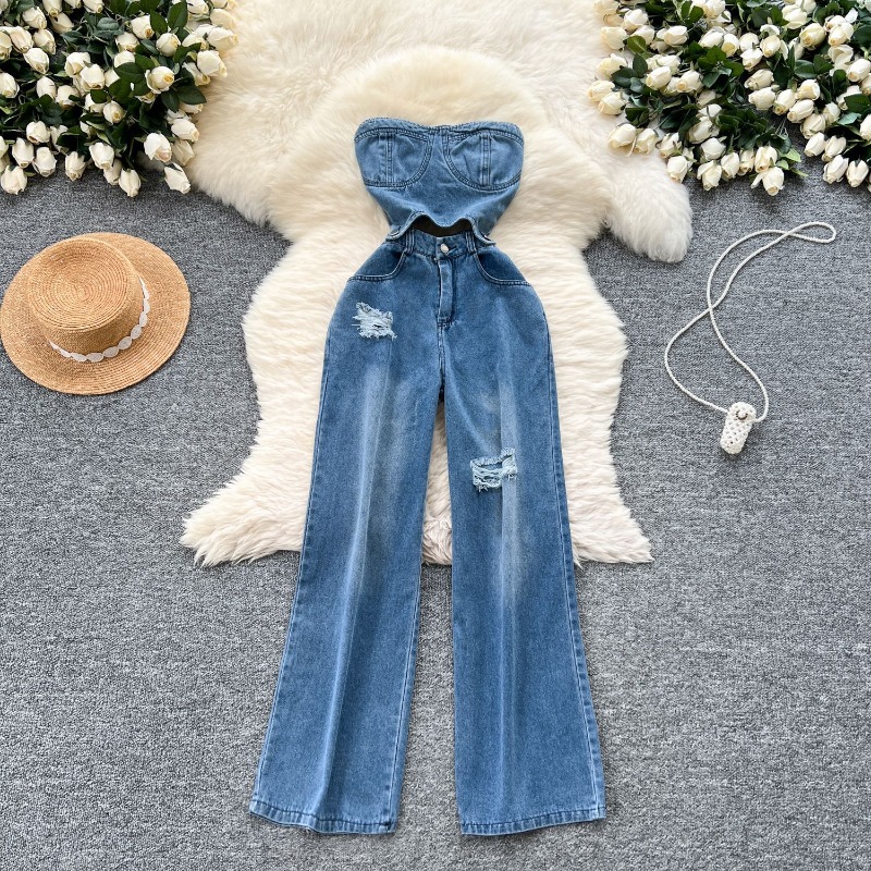 Women'S Shoes Wide Width - Jumpsuit Denim Wanita Satu Potong Tanpa