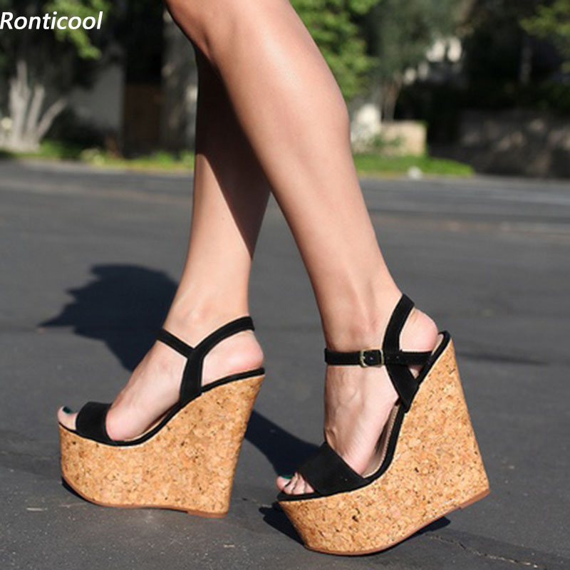 Cork Wedge Sandal - Ronticool Sandal Platform Wanita Buatan Tangan