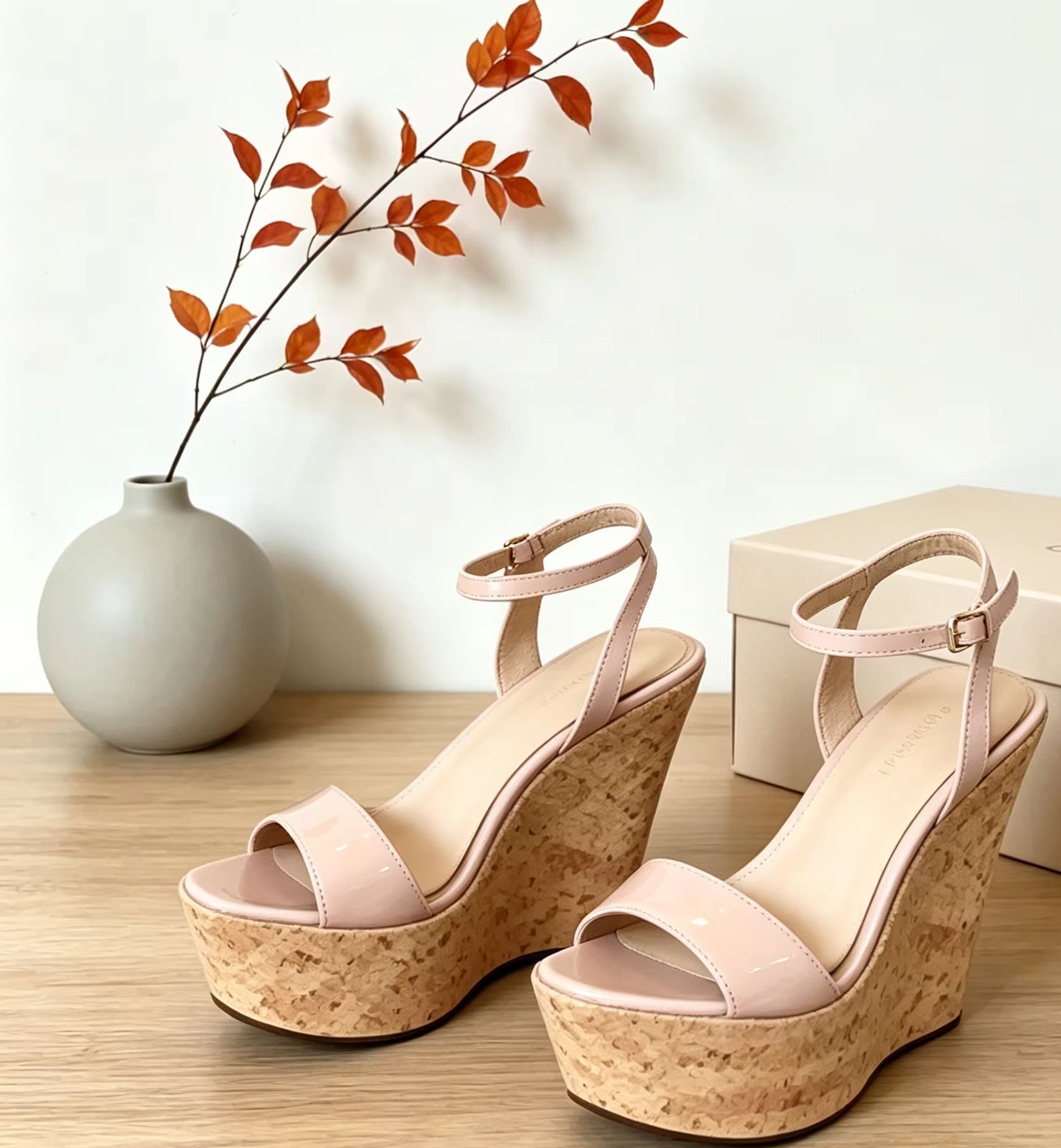 Cork Wedge Sandal - Sandal Platform Wanita Cork Wedge, Open