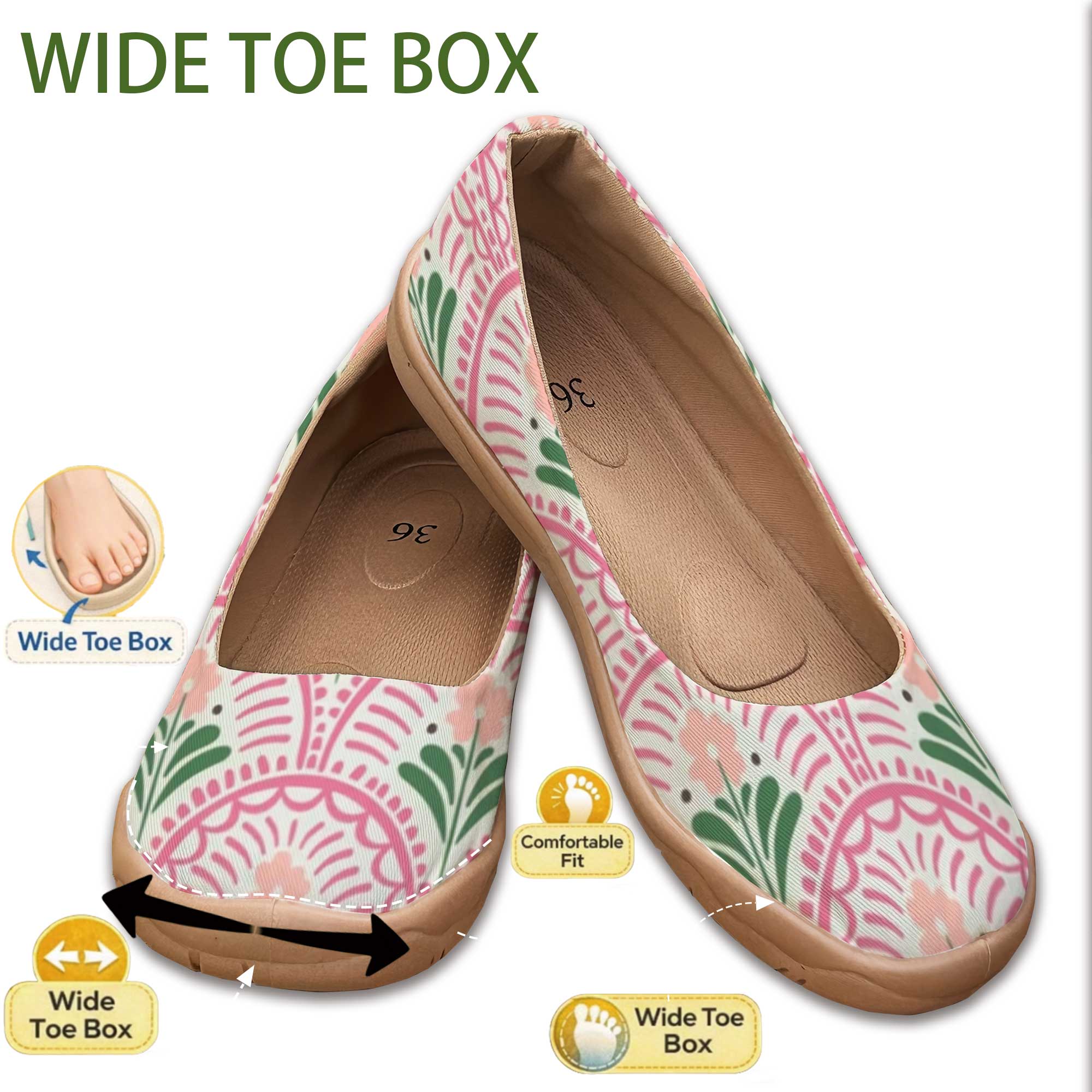 Women'S Shoes For Wide Feet - Sepatu Wanita Model Bohemian, Slip-On Bermotif