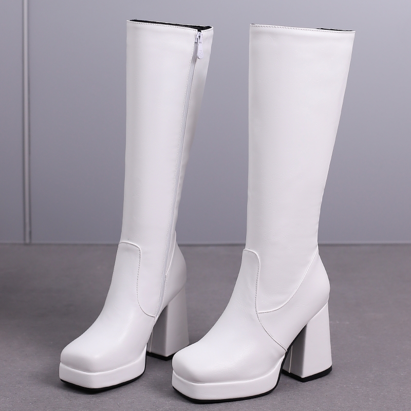 Zip Up Boots Short - Sepatu Bot Tinggi Wanita Putih Platform