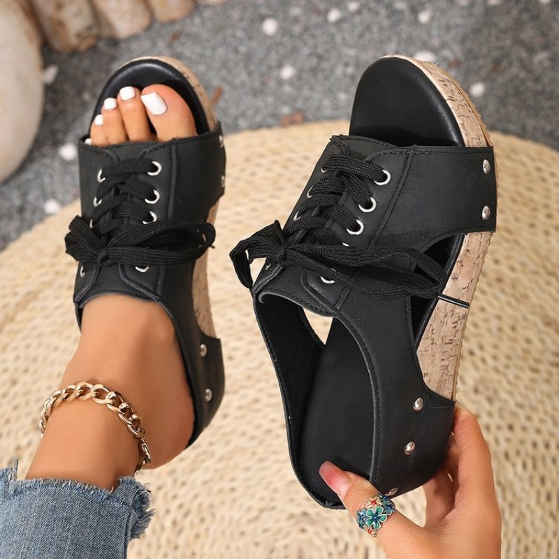 Cork Wedge Sandal - Sandal Wanita Wedge Open Toe Mid