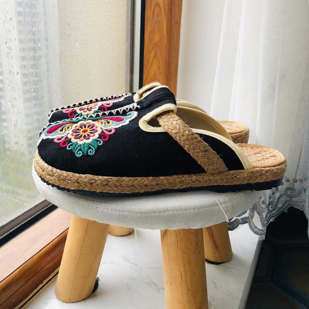 Women'S Shoes Vegan - Sandal Datar Mules Bordir Buatan Tangan