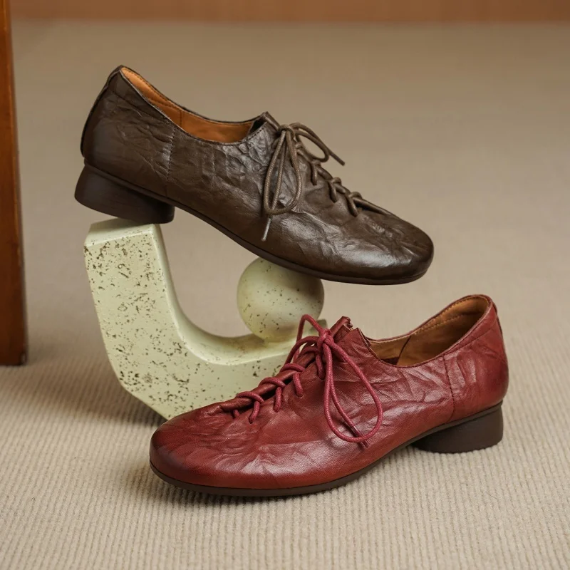 Women'S Shoes Non Slip - Sepatu Loafer Wanita Kulit Asli Merah